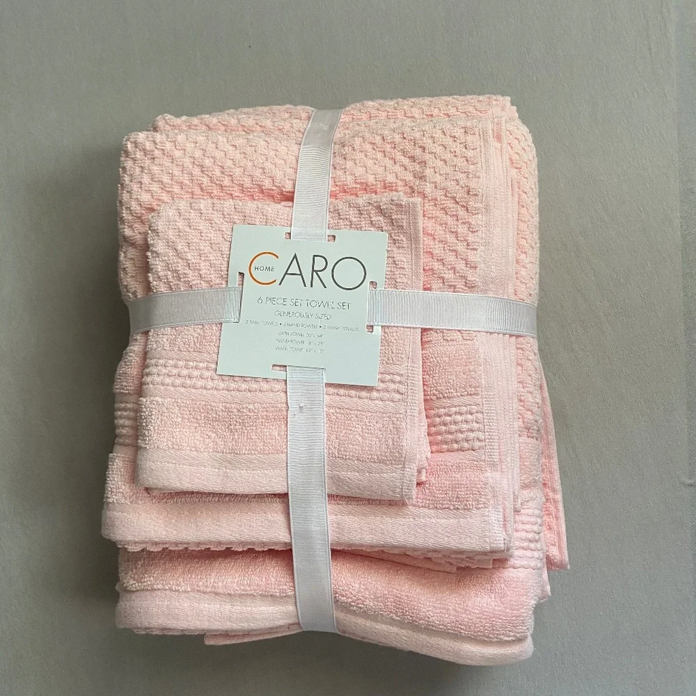 Caro Home 6 piece towel set, light pink color